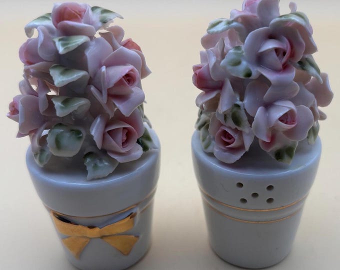 Vintage Capodimonte Roses Style Salt & Pepper Shakers Numbered Lover Antiques and Vintage