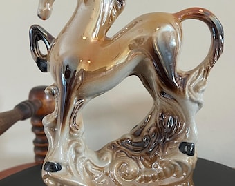 Vintage Prancing Horse Shiny Ceramic Art Made in Brazil Horses Art Lover Antiques and Vintage