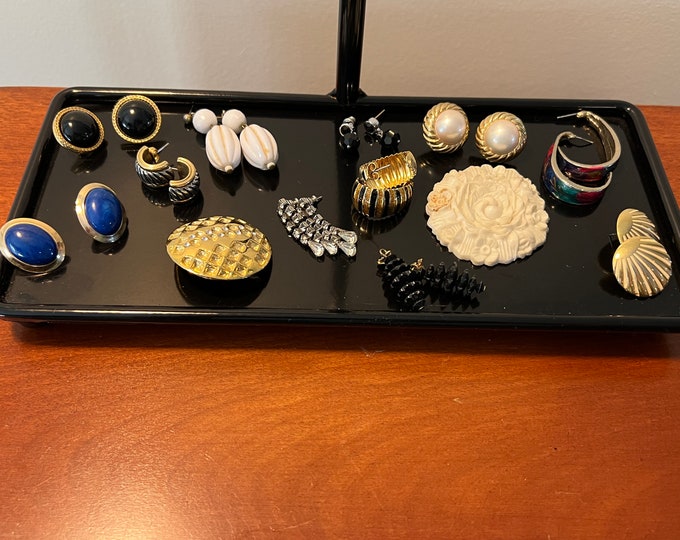 Vintage Earring Collection of 11 Earrings Costume Estate Jewelry and 2 Brooches Pins Mid Century Vintage Jewelry Lover Antiques and Vintage