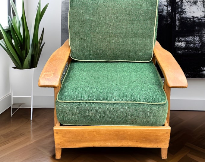 Cushman Colonial Creations Londonderry Chair No. 5385, Green Cushion Paddle Arm Chair, Cushman Mid Century Modern, Lover Antiques