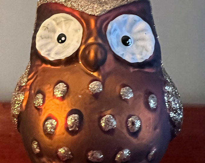 Vintage Owl Ornament, Big Owl Big Eyes Ornament, Made in Germany, Hand Blown Glass Christmas Holiday Ornaments, Lover Antiques and Vintage