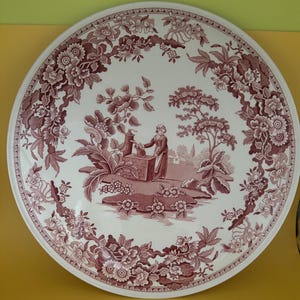 Vintage Spode Girl at Well Cake Plate The Spode Archive Collection Red and White Platter Lover Antiques and Vintage