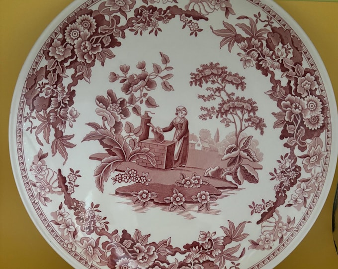 Vintage Spode Girl at Well Cake Plate The Spode Archive Collection Red and White Platter Lover Antiques and Vintage