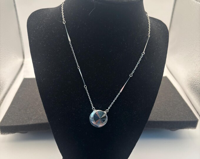 Vintage Sarah Coventry Jet Set Necklace Hematite Rivoli Pendant Jewelry Lover Antiques and Vintage