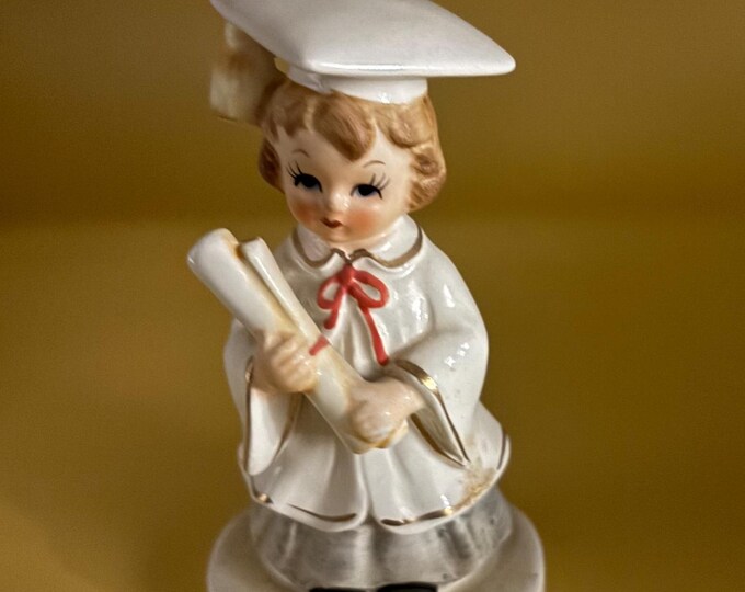 Vintage Lefton Graduate From School Girl with Diploma Figurine Hand Painted Porcelain Figurine Japanese Lover Antiques and Vintage