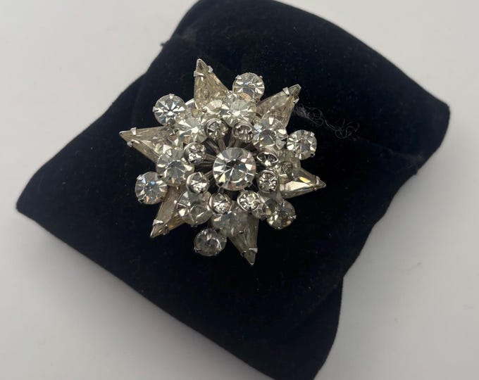 Vintage Rhinestone Starburst Brooch, 1950's Mid Century Jewelry