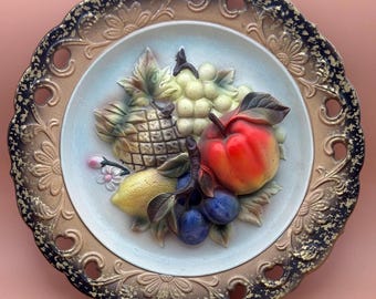 Vintage Napcoware Plate Chalkware 3D Plate Fruit #C7092 Lover Antiques and Vintage