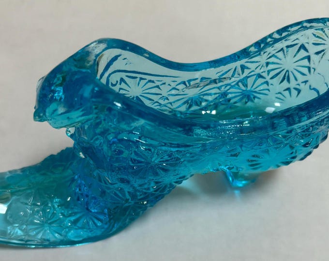 Vintage Fenton Blue Cat Shoe Daisy & Button Turquoise Glass Sipper Lover Antiques and Vintage