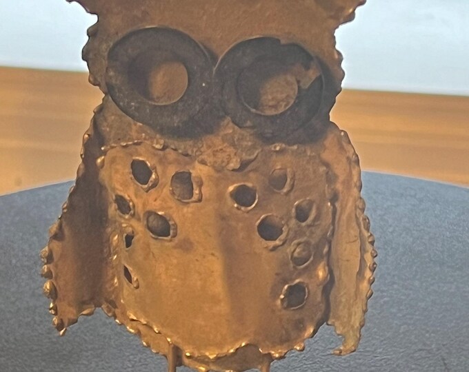 Vintage Owl Metal Art, Signed J. Spivey Metal Standing Owl, Mid Century Brutalist Owl, Owl Metal Art, Metal Owl, Lover Antiques and Vintage
