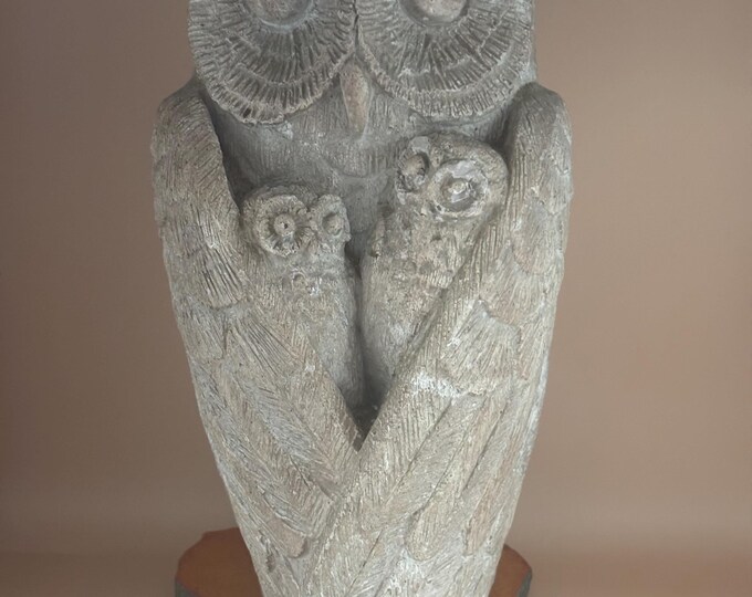 Vintage Stone Clay Family of Owls Statue by David Fisher Lover Antiques and Vintage