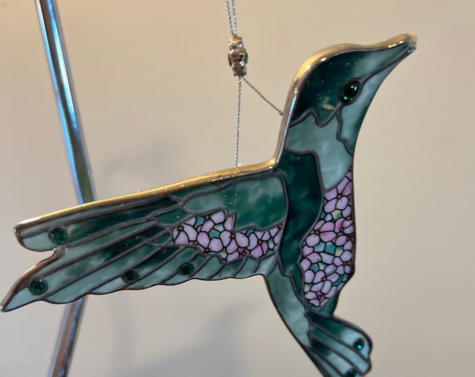 Vintage Hummingbird Stained Glass Art Sun Catcher green