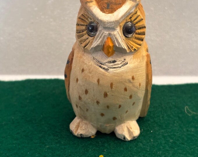 Vintage Hand Carved and Hand Painted Owl Figurine Ornament Lover Antiques and Vintage
