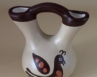 Vintage Navajo Etched Hand Painted Wedding Vase Signed on Bottom 108A Wedding Vase Lover Antiques Vintage