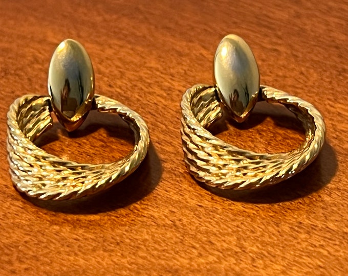 Vintage Classy Twisted Goldtone Roped Loops PIERCED Earrings jewelry