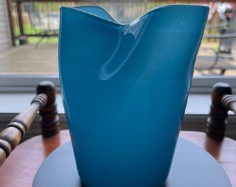 Vintage Turquoise Blue Cased Glass Vase - 10.25" Tall Double Vase