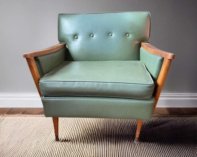 Vintage Bettez-Laroche BL Distinctive Chair Mid Century Modern Green Leather Furniture Custom Built Lover Antiques and Vintage