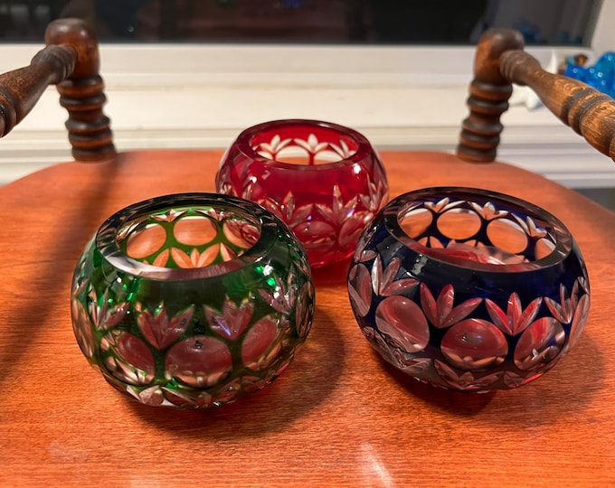 Vintage Trio of Christmas Cut Glass Votive Candle Holder Sculpture Figurine Art Glass Lover Antiques and Vintage