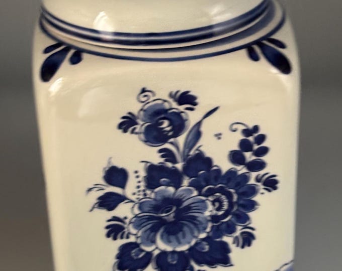 Vintage Delft Royal Blue & White Hand Painted Tea Ginger Jar with Candy Dish Trinket Box with Lid Lover Antiques and Vintage