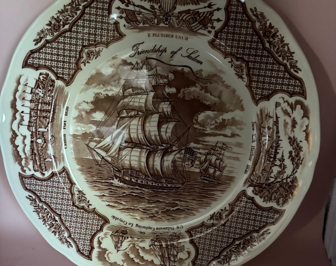 Vintage Alfred Meakin Staffordshire England The Friendship of Salem Fair Winds Original Copper Engravings Dinner Plate Lover Antiques