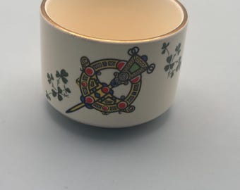 Vintage Carrigaline Pottery Sugar Bowl from Cork, Ireland, Decorative Celtic Brooch Design & Shamrocks