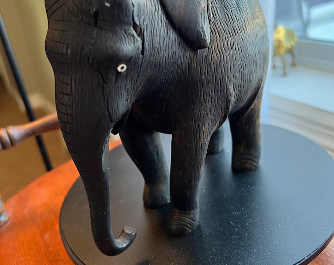 Vintage Carved Ebony Wood Elephant lucky elephants gifts Carved Gifts Lover Antiques and Vintage
