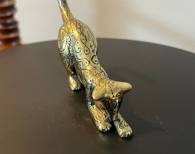 Vintage Brass Leopard Cat Figurine 1986 TFM The Franklin Mint Cats, Lover Antiques and Vintage