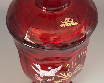 Vintage Viking Glass Ruby Red 40th Anniversary Glass Covered Candy Dish Lover Antiques and Vintage