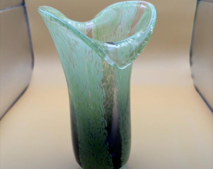 Vintage Fenton Green Purple Weighted Glass Vase Lover Antiques and Vintage
