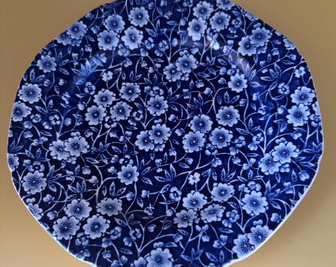 Vintage CALICO Blue Flower Dessert Plates Royal Crownford Ironstone England Blue and White Floral Transferware Lover Antiques