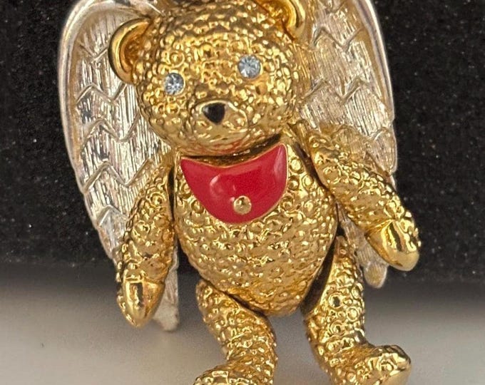 Vintage Angel Bear with Wings Pin or Pendant Batya Angel Heart Teddy Bear Articulated Bear Gift Lover Antiques and Vintage