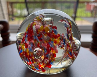 Vintage Millefiori Glass Paperweight: Multicolor Art Glass Figurine
