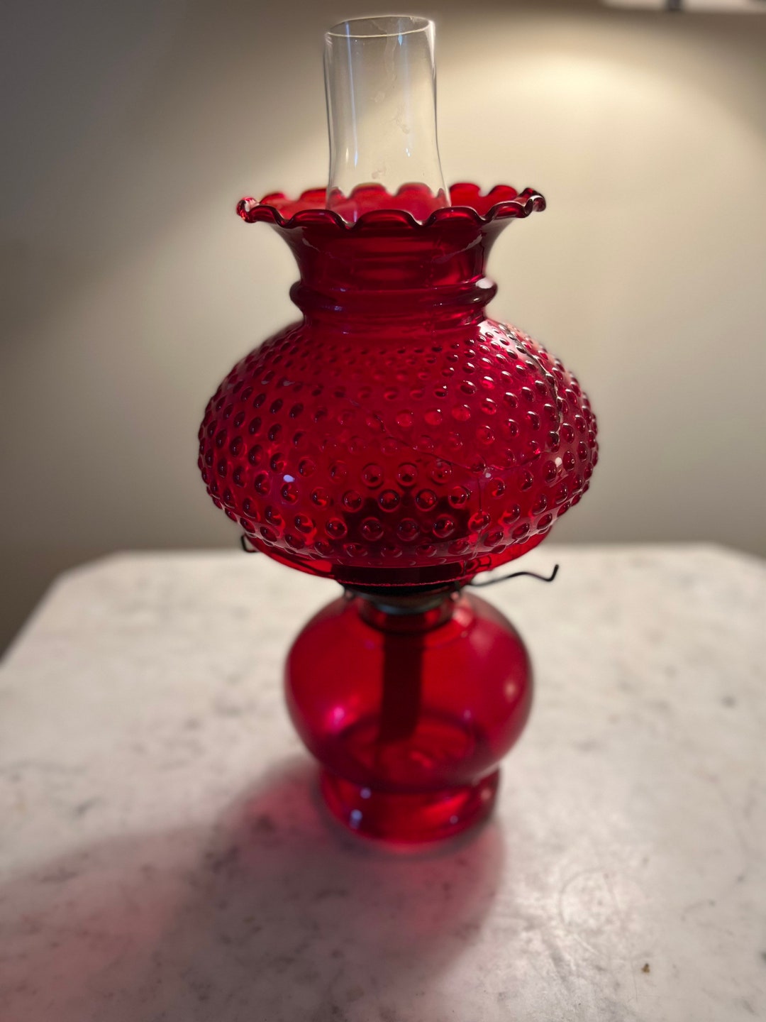 Vintage Fenton Ruby Red Hobnail Glass Lamp Lover Antiques and Etsy