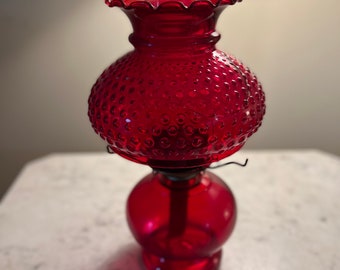 Vintage Fenton Ruby Red Hobnail Glass Lamp Lover Antiques and Vintage