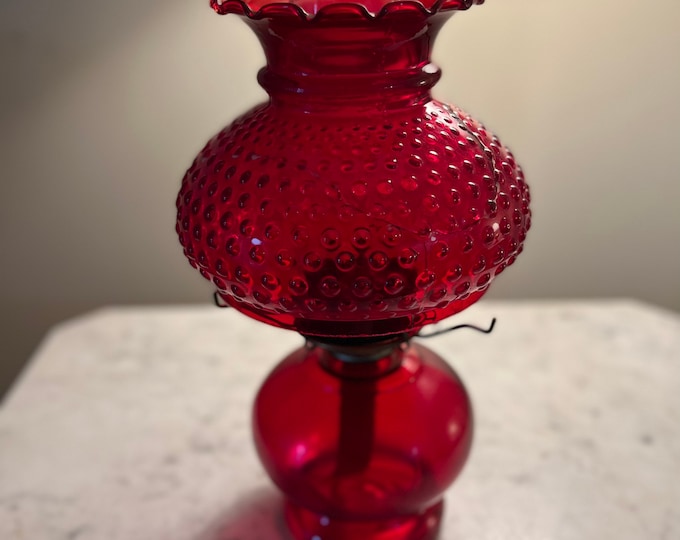 Vintage Fenton Ruby Red Hobnail Glass Lamp Lover Antiques and Vintage