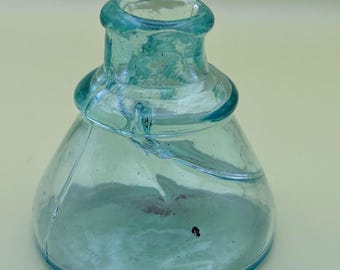 Antique Glass Ink Well Inkwell Glass Art Vanity Jar Dish Container Lover Antiques and Vintage