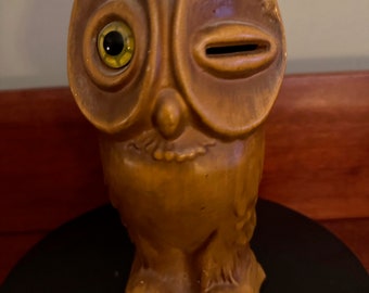 Vintage Haeger Winking Owl Coin Bank #8036, Brown Owl Bank, Winking Owl Figurine, Lover Antiques and Vintage