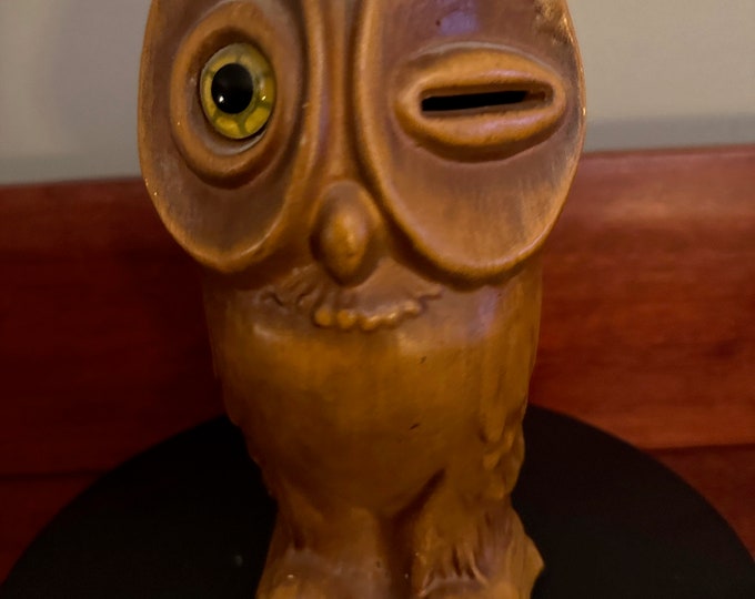 Vintage Haeger Winking Owl Coin Bank #8036, Brown Owl Bank, Winking Owl Figurine, Lover Antiques and Vintage
