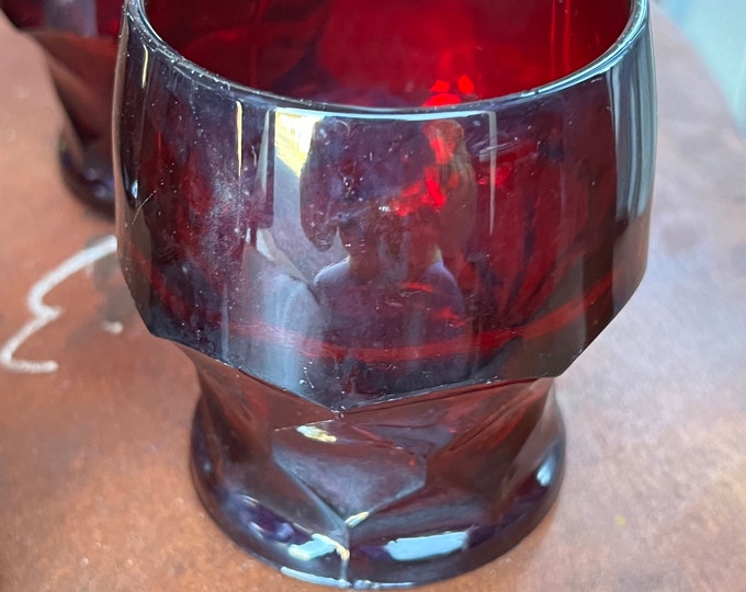 4 Vintage Fenton Royal Ruby Red Goblets Cups Glasses, glass tumblers Anchor Hocking Georgian pattern