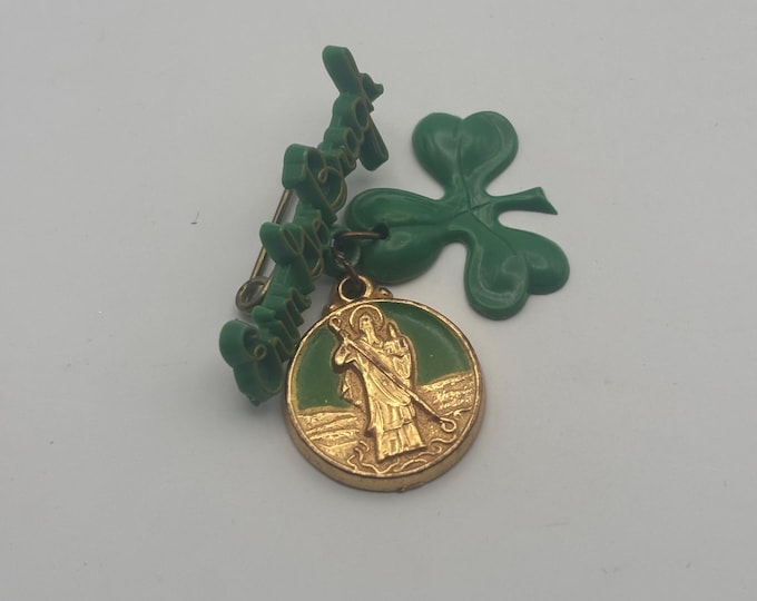 Vintage Saint Patrick Pin Religious Brooch Erin Go Bragh Lover Antiques and Vintage