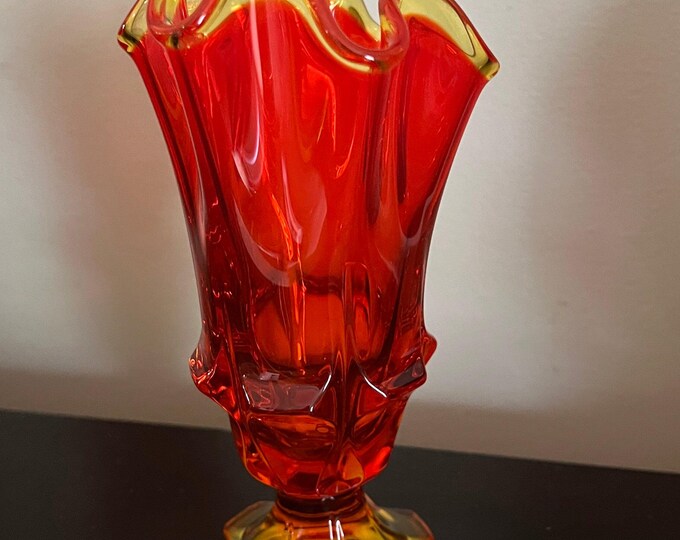 Vintage Fenton Amberina Handkerchief Glass Vase Footed Bowl Glowing Art Glass Lover Antiques and Vintage