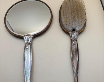 Vintage Hand Mirror and 2 Brush Set Lover Antiques and Vintage