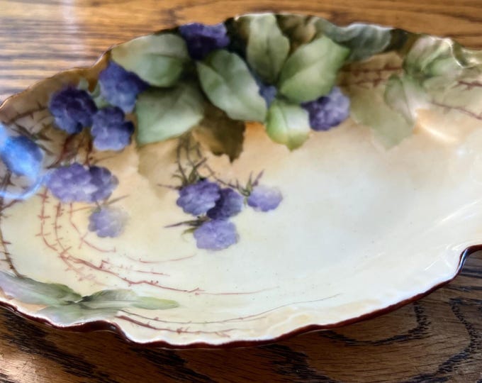 Vintage Limoges Blackberry Hand Painted Dresser Dish Signed by Elite L France Limoges Blackberries Purple Lover Antiques and Vintage