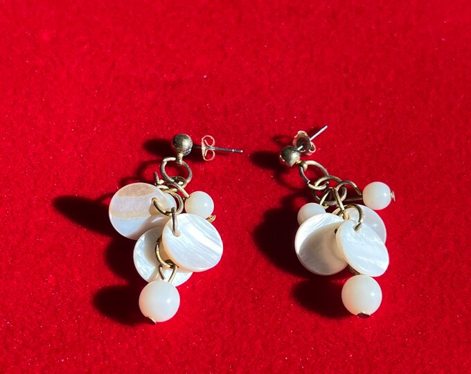 Vintage White Opalescent Cha Cha Earrings, Drop Earring, Jewelry, Dangling Earrings, Lover Antiques and Vintage
