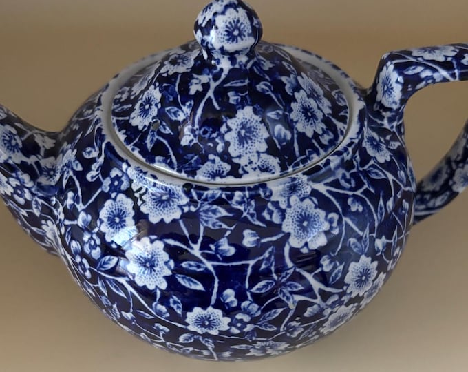 Vintage CALICO Blue Flow Teapot Flower Royal Crownford Ironstone England Blue and White Floral Transferware Lover Antiques and Vintage