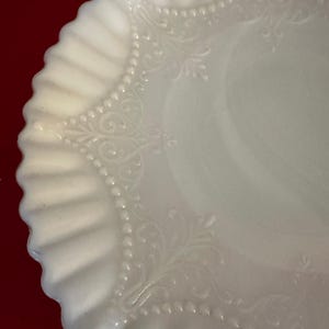 Depression Milk Glass White Monax Petalware Salad Plate, 8” Lace Pattern White Special Glass Plate Lover Antiques and Vintage image 9