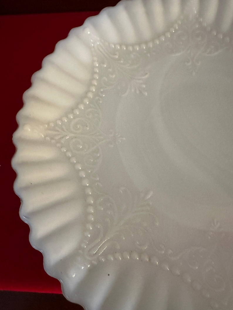 Depression Milk Glass White Monax Petalware Salad Plate, 8” Lace Pattern White Special Glass Plate Lover Antiques and Vintage image 9