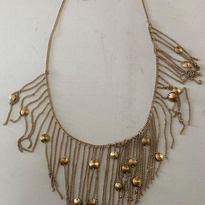 Vintage Gold Tone Fringe Shag Necklace Jewelry Lover Antiques and Vintage