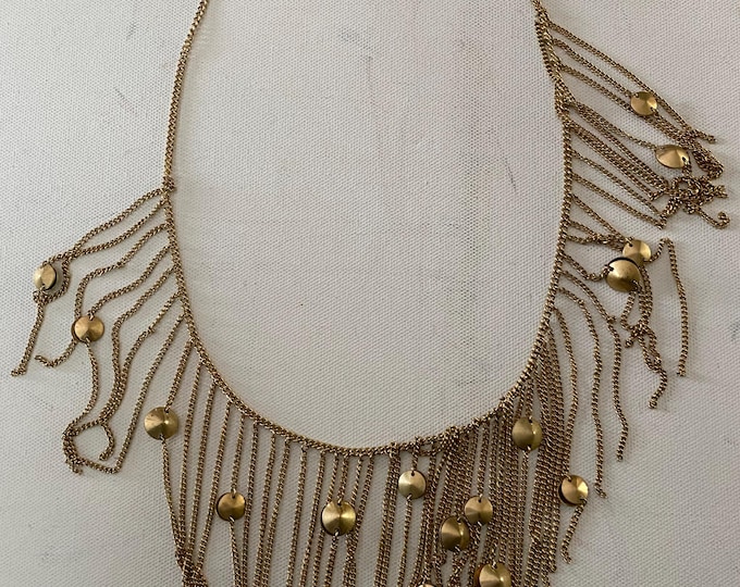 Vintage Gold Tone Fringe Shag Necklace Jewelry Lover Antiques and Vintage