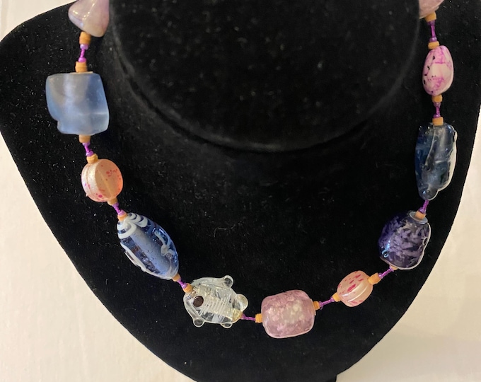 Vintage Raw Glass Fish Beaded Choker Necklace with Clasp Sea Inspired Jewelry Lover Antiques and Vintage