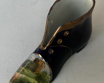 Antique Cobalt Blue Shoe RS Prussian Porcelain Hand Painted Slipper Royal Victoria Hotel Lover Antiques and Vintage